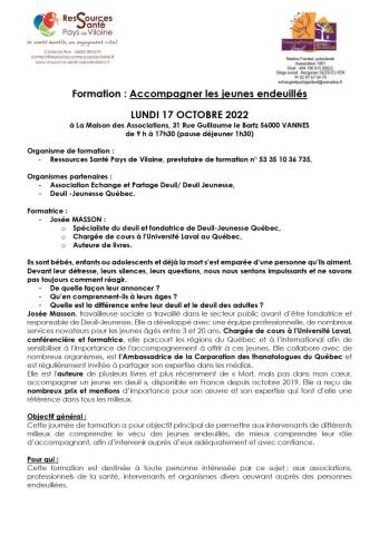 Formation � Accompagner des jeunes endeuill�s � � octobre 2022