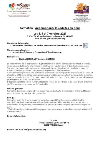 Formation : � Accompagner des adultes en deuil � les 4, 5 et 7 octobre 2021