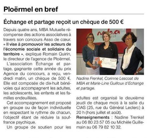 Article Plormel Rcompense Association de Cur - juin 2018