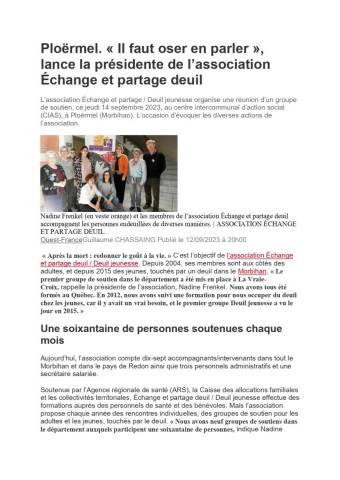 Article Ouest France Ploërmel septembre 2023