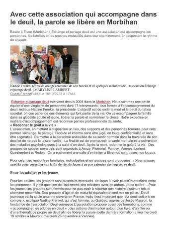 Article Ouest France - La parole se libre en Morbihan - octobre 2023
