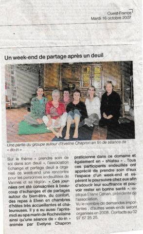 Article Ouest France - septembre 2007 - Un weekend de partage aprs un deuil