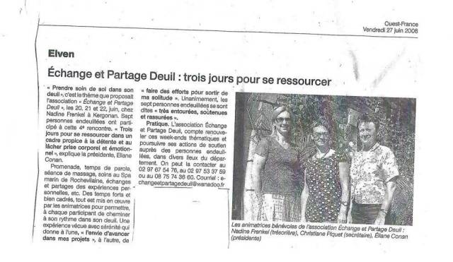Article Ouest France - Trois jours pour se ressourcer - juin 2008