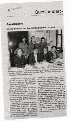 Article Ouest France Questembert - L'accompagnement du deuil - mars 2009