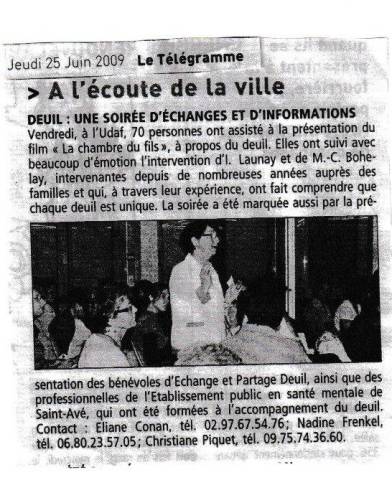 Article Tlgramme - Une soire d'changes et d'informations - juin 2009