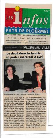 Article Les Infos du Pays de Plormel - Le deuil dans la famille : en parler - avril 2013