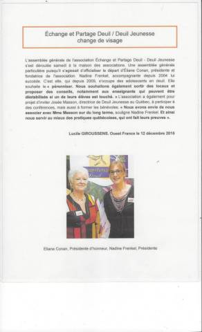 Article Ouest France - change et Partage Deuil / Deuil Jeunesse change de visage - dcembre 2015