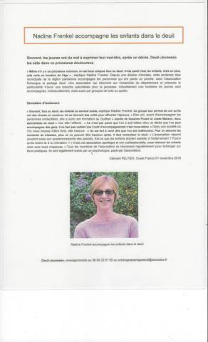 Article Ouest France - Nadine FRENKEL accompagne les enfants dans le deuil - novembre 2016