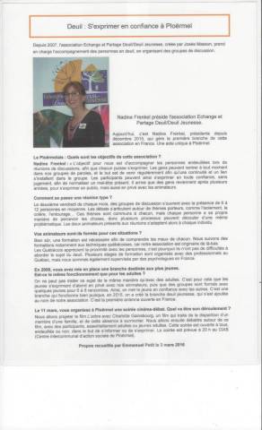 Article Tlgramme Plormel - Deuil : s'exprimer en confiance - mars 2016
