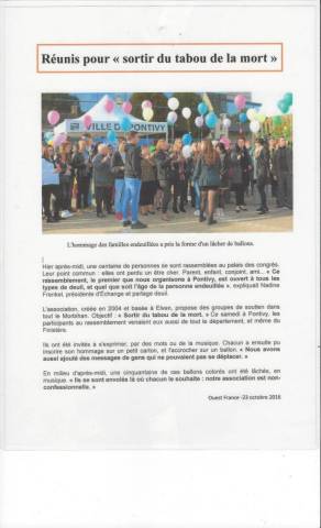 Article du Ouest France - Runis pour sortir du tabou de la mort - octobre 2016