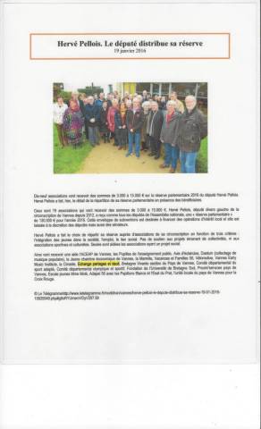 Article du Tlgramme - Herv Pellois, Le dput distribue sa rserve - janvier 2016