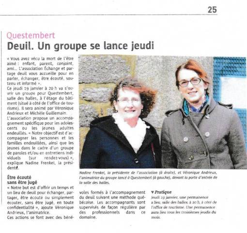 Article du Tlgramme Questembert - Un groupe se lance jeudi - janvier 2017