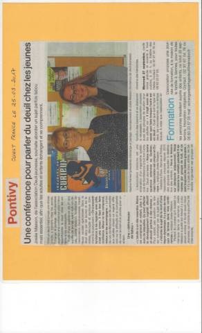 Article du Ouest France Pontivy - Une confrence pour parler du deuil chez les jeunes - septembre 2017