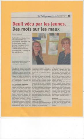 Article du Tlgramme Pontivy - Deuil vcu par les jeunes, des mots sur les maux - septembre 2017