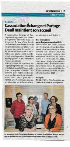 Article Tlgramme - L'association change et Partage Deuil maintient son accueil - mai 2021