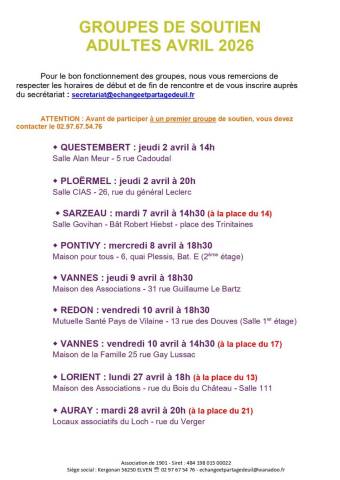 Groupe de soutien Avril 2026
