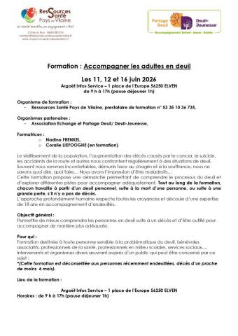 Formation : Accompagner les adultes en deuil - 11, 12 et 16 juin 2026